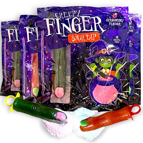 MIK funshopping Halloween Süßigkeiten Süßwaren - Gruseliges Mitgebsel für Party & Schrecklich Leckere Snacks, -Candy einzeln verpackt (Creepy Finger Sour Dip, 4 Tüten a 40g) von MIK funshopping