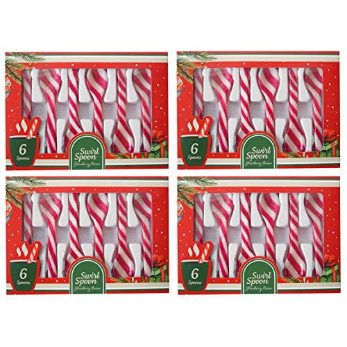 Rot-Weiß gestreifte Zuckerstangen-Löffel Zuckerlöffel Candy Spoons mit Erdbeergeschmack, Weihnachtsdekoration Weihnachten X-Mas (4) von MIK funshopping