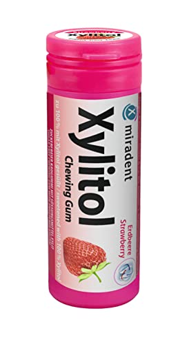 miradent Xylitol Kinder Zahnpflegekaugummi Erdbeere Dose 30 Stück (1 x 30 g) | zuckerfrei | vegan | kariespräventiv | plaquehemmend | ohne Aspartam, Sorbitol, Laktose, Titanium Dioxid von miradent