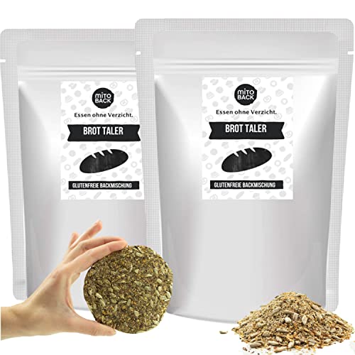 MITOBACK - Brot-Taler Brotbackmischungen 2er Set á 200 g - Glutenfreie Eiweiß Brotbackmischung - Glutenfreie Lebensmittel als Eiweißbrot: Vegan, Hefefrei, Sojafrei ideal bei Diabetes & Zöliakie von MITOBACK