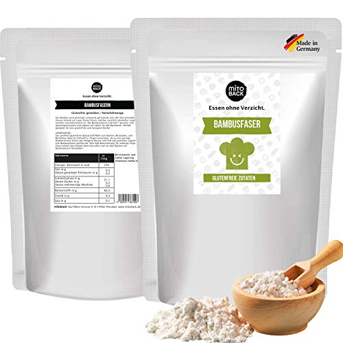 MITOBACK - 100% Bambusfasern 2 x 400 g in Premiumqualität - Bambus Fasern ideal zum Backen für Brot & Backwaren - Bambusfasermehl (Lower Carb, Keto, Vegan, Glutenfrei, Paleo) von MITOBACK