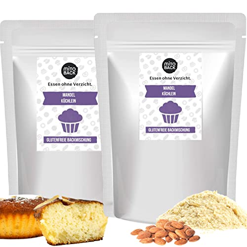 MITOBACK - Backmischung Mandelküchlein: 2er Set Mandel Küchlein glutenfrei - Protein Fitness Muffin Fertigback-Mischung - Eiweißreiche Backmischung ideal bei Diabetes & Zöliakie von MITOBACK