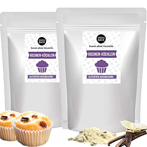 MITOBACK - Backmischung Rosinenküchlein: 2er Set Rosinen Küchlein glutenfrei - Protein Fitness Muffin Fertigback-Mischung - Backmischung Hefefrei, Nussfrei & Eiweißreich bei Diabetes & Zöliakie von MITOBACK