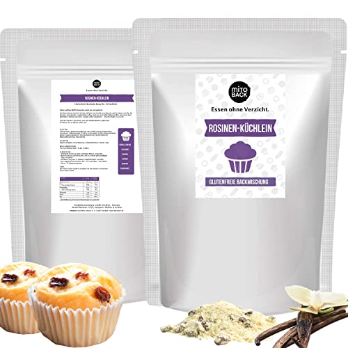 MITOBACK - Backmischung Rosinenküchlein: Rosinen Küchlein glutenfrei - Protein Fitness Muffin Fertigback-Mischung - Backmischung Hefefrei, Nussfrei & Eiweißreich bei Diabetes & Zöliakie von MITOBACK