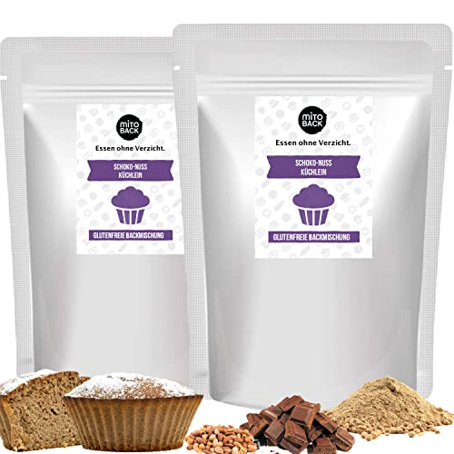 MITOBACK - Backmischung Schoko-Nussküchlein: 2er Set Schokomuffin mit Nuss glutenfrei - Protein Fitness Muffin Fertigback-Mischung - Eiweißreiche & Mehlfreie Backmischung ideal bei Diabetes & Zöliakie von MITOBACK