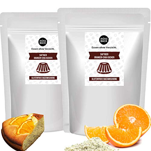 MITOBACK - Saftiger Orangen-Chia Kuchen Backmischung im 2er Set á 240 g - Kuchenbackmischung: Glutenfrei, Sojafrei, Hefefrei, Ballaststoffreich - Fertigteigmischung auch bei Diabetes & Zöliakie von MITOBACK