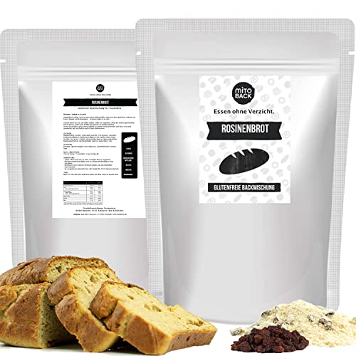 MITOBACK - Rosinenbrot Brotbackmischungen á 151 g - Glutenfreie Eiweiß Brot-Backmischung - Eiweißbrot Backmischung: Fitnessbrot-Backmischung Hefefrei & Sojafrei ideal bei Diabetes & Zöliakie von MITOBACK