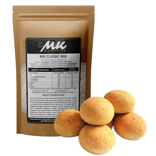 Keto Brötchen | 1,1g carbs - MK Classic Mix 600g für 18 Brötchen (1,1kg) Kohlenhydratarme Keto buns | 16 g Protein, 14g Faser | für Low Carb, Keto & Diabetiker von MK Nutrition