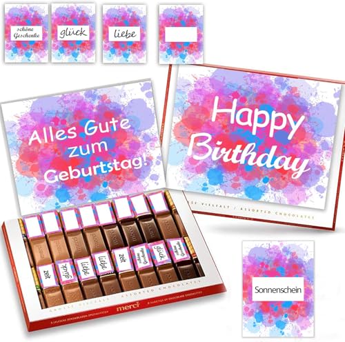 2pcs Aufkleber Set passend für Merci Schokolade 250g für Geschenke zum Geburtstag mit vorgedruckten und blanko Aufklebern bunt selbstklebend kreative Individuell I ohne Schokolade von MKISHINE