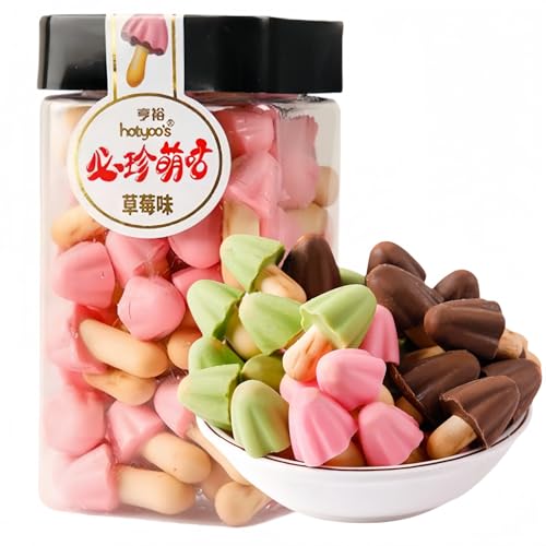 Chinesische Snacks Als Geschenk Chinesische Kekse Schokoladen-Erdbeer-Matcha-Kekse Pilzkekse Chinesische Snacks Desserts Verzehrfertige Snacks in Dosen 145 G/Dose (Erdbeergeschmack) von MKSDDF