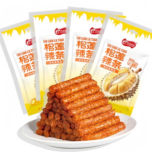 MKSDDF - 68 g x 4 Packungen Latiao Spicy Strips Durian Spicy Strips Chinesische Würzige Sticks Asiatische Snacks Würzige Snacks Latio Geschenkpackung Kombination von MKSDDF