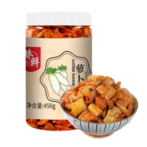 MKSDDF – Chinesischer eingelegter Rettich, hausgemachter eingelegter Rettich, knusprig getrockneter Rettich, Frühstücksbeilage, verzehrfertige würzige Snacks (450 g/1 Dose) von MKSDDF