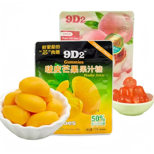 Schälbare Mango-Bonbons, 68 g/Beutel, 50% Fruchtgummis, schälbare weiße Pfirsich-Gummis, schälbare Gummis, Hochzeitssüßigkeiten, Süßigkeiten, verzehrfertige Fruchtsnacks (Mix and Match, 2 Beutel) von MKSDDF