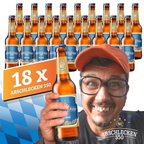 18 Flaschen Arschlecken 350 Helles Bier in der 0,33 l Longneckflasche von ML ARSCHLECKEN 350