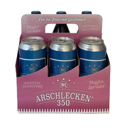 Arschlecken 350 Frauen-Sixpack 3 x 0,5 l Arschlecken 350 in der Flasche und 3 x 0,5 l Dosenbier Original ML Helles in der Frauenhandtasche Alc.5%/4,9% vol. (6) von ML ARSCHLECKEN 350