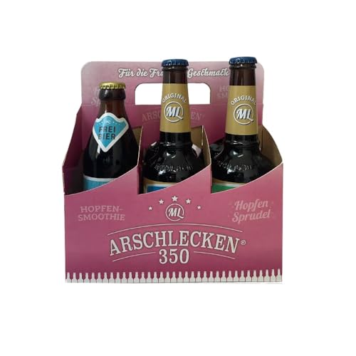 Arschlecken 350 Sixpack 2 Original ML Freibier 0,33 l Flaschen, 2 x Hopfensmoothie 0,33 l Flaschen & 2 x AL350 Helles 0,33 l Flaschen in der Frauenhandtasche Alc.5% (6) by Sepp Bumsinger von ML ARSCHLECKEN 350