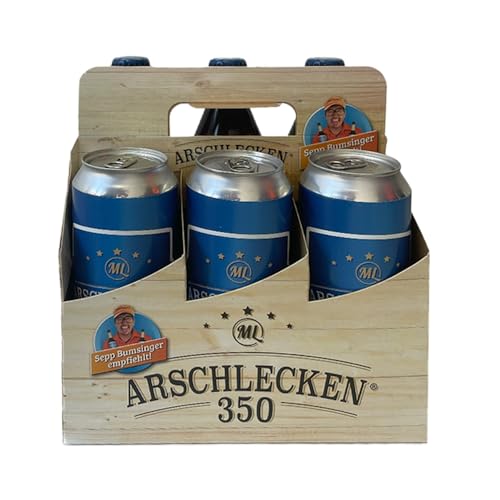 Arschlecken 350 Sixpack 3 x 0,5 l Arschlecken 350 in der Flasche und 3 x 0,5 l Dosenbier Original ML Helles in der Männerhandtasche Alc.5%/4,9% vol. (6) von ML ARSCHLECKEN 350