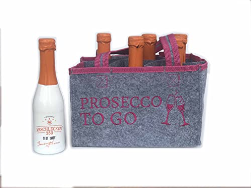 Filzhandtasche Prosecco To Go mit 6x Arschlecken350 Sekt 0,2l Flasche Geschenkset von ML ARSCHLECKEN 350