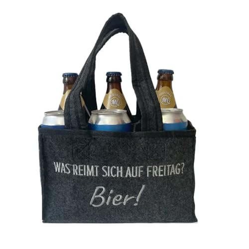 Geschenkset Arschlecken 350 Bayrisch Hell 3 x 0,5 l in der Flasche & 3 x 0,5 l in der Dose im Sixpack in praktischer Filztasche - Was reimt sich auf Freitag? Bier! – Alc.4,9%/5% vol. (6) von ML ARSCHLECKEN 350