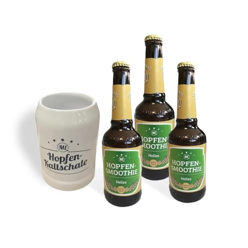 Geschenkset Arschlecken 350 Original ML 3 Hopfensmoothie 0,33 l Flaschen mit praktischen Bierkrug „Hopfenkaltschale“ 0,5 l Alc.5% vol. by Sepp Bumsinger von ML ARSCHLECKEN 350