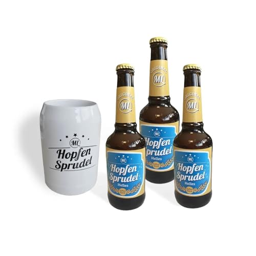 Geschenkset Arschlecken 350 Original ML 3 Hopfensprudel 0,33 l Flaschen mit praktischen Bierkrug „Hopfensprudel“ 0,5 l Alc.5% vol. by Sepp Bumsinger von ML ARSCHLECKEN 350