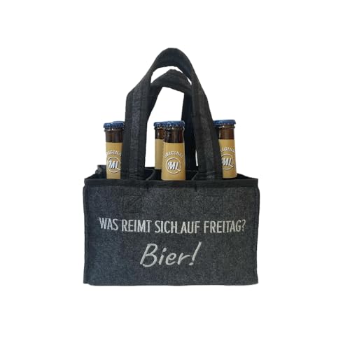 Geschenkset Arschlecken 350 Sixpack 6 Original ML Bayrisch Hell 0,33 l Flaschen in praktischer Filztasche „Was reimt sich auf Freitag? Bier!“ Alc.5% vol. (6) by Sepp Bumsinger von ML ARSCHLECKEN 350