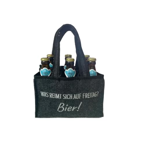 Geschenkset Arschlecken 350 Sixpack 6 Original ML Freibier 0,33 l Flaschen in praktischer Filztasche „Was reimt sich auf Freitag? Bier!“ Alc.5% vol. (6) by Sepp Bumsinger von ML ARSCHLECKEN 350