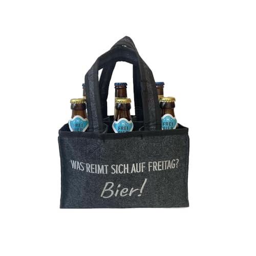 Geschenkset Original ML Sixpack 3 x Freibier 0,33 l Flaschen & 3 x Arschlecken 350 Helles 0,33 l Flaschen in praktischer Filztasche „Was reimt sich auf Freitag? Bier!“ Alc.5% (6) by Sepp Bumsinger von ML ARSCHLECKEN 350