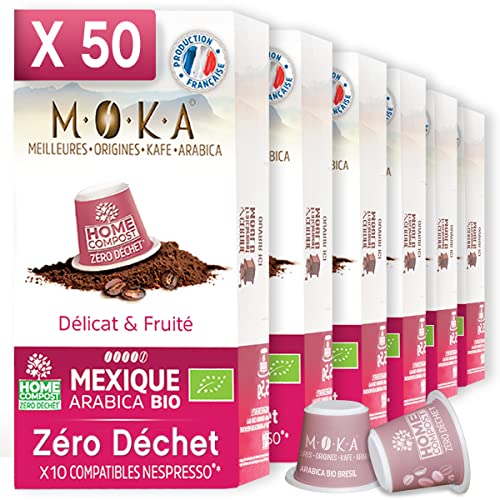 MOKA - 100% reiner Arabica-Kaffee aus Mexiko - Intensität 8 - Origineller und eleganter Bio-Kaffee - 100 Nespresso* Kapseln Kompatibel Zero Waste - Biologisch abbaubar und Home Compost - Frankreich von TERRAMOKA