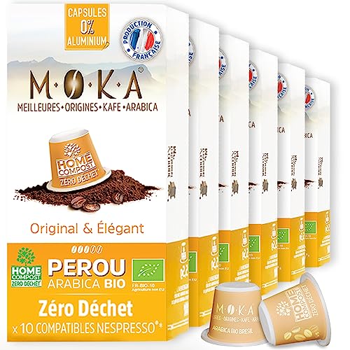 MOKA - 100% reiner Arabica-Kaffee aus Peru - Intensität 6 - Origineller und eleganter Bio-Kaffee - 50 Nespresso Kapseln Kompatibel Zero Waste - Biologisch abbaubar und Home Compost - Frankreich von TERRAMOKA