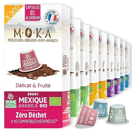 MOKA - Genießen Sie Bio-Kaffee 100% reiner Arabica - Mexiko - Honduras - Äthiopien - Brasilien - Peru - Intensität 6 bis 8-100 Nespresso* Kapseln Kompatibel Zero Waste - Home Compost - Frankreich von TERRAMOKA