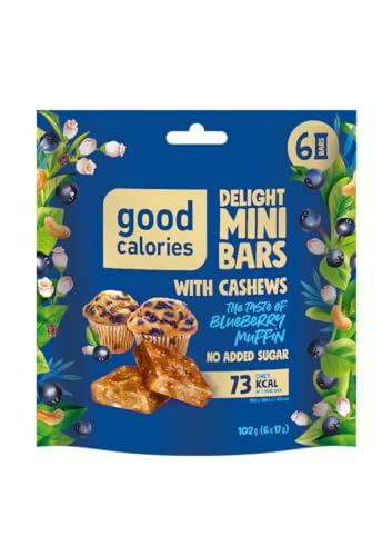 Good Calories® Mini-Riegel Blaubeer-Muffin - 1 Stück - 102g - Mini Bars With Cashews Blueberry Blueberry Muffin No Add Sugar - 100% Natürliches Vegan Enegry Superfood von MOKATE