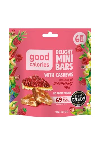 Good Calories® Mini-Riegel Himbeer-Tarte - 1 Stück - 102g - Mini Bars With Cashews The Tase of Raspberry Tart No Add Sugar - 100% Natürliches Vegan Enegry Superfood von MOKATE