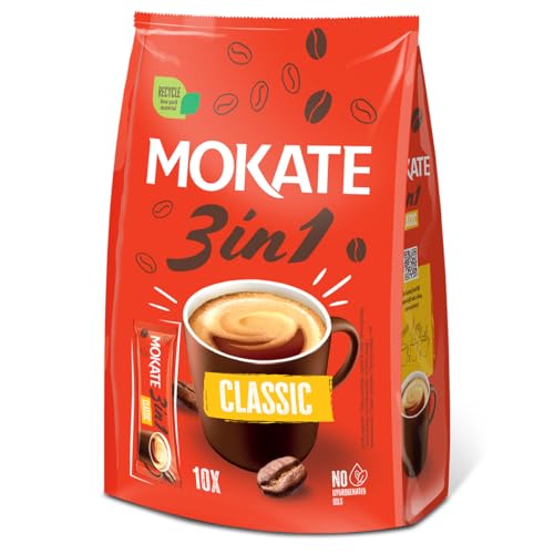 MOKATE® 3 in 1 Instantkaffee Classic - 1 Bag 10 Sticks x 17g - Instant Kaffee Getränkepulver aus löslichem Bohnenkaffee Smooth & Creamy Pulver Getränke Cremiger Geschmack Intensives Aroma von MOKATE