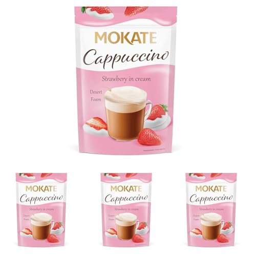 MOKATE® Cappuccino Chocolate | 40g Geschmack: Erdbeer-Sahne | Instantkaffee Kaffeegetränk Instantkaffee Samtig und Aromatisch Cremiger Getränk Kaffee Getränkepulver (Packung mit 4) von MOKATE