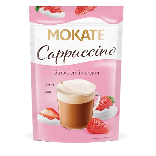 MOKATE - Cappuccino Erdbeere in Sahne - Cremiger Instant-Kaffee mit Milchschaum Koffein - Strawberry in Cream - Aromatisch Süß Kaffeepulver - Einfach mit Heißem Wasser Aufgießen - 110g von MOKATE