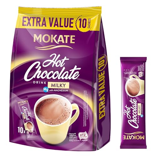 MOKATE® Heiße Schokolade Milchig Mit Magnesium - 1 Pack - 180 g - 10 Säckchen - Hot Chocolate Milky With Vitamins - Trinkschokolade Trinkmilchschokolade - Instant Pulver Getränke von MOKATE