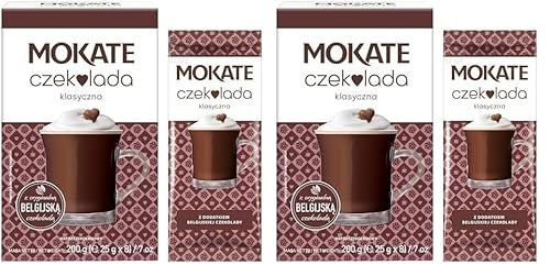 MOKATE® Hot Chocolate Classic Trinkschokolade |8 Säckchen 200g | Geschmack: Schokolade | Trinkmilchschokolade lösliches Instant Getränkepulver Smooth & Creamy Kakao Pulver Getränke (Packung mit 2) von MOKATE