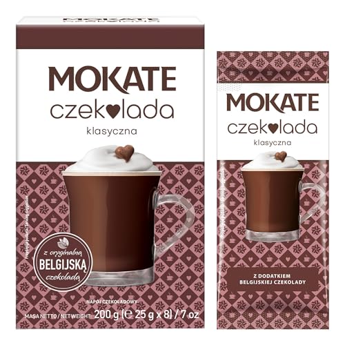 MOKATE® Heiße Schokolade Klassisch - 1 Pack - 200g - 8 Säckchen - Mit Belgischer Schokolade - Hot Chocolate Classic - Trinkschokolade - Lösliches Instant Getränkepulver Smooth Creamy Pulver von MOKATE