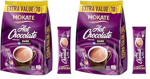 MOKATE® Hot Chocolate Dark - 1 Pack 180 g - 10 Säckchen - Dunkle Schokolade Trinkschokolade Trinkmilchschokolade - Lösliches Instant Getränkepulver Smooth Creamy Kakao Pulver Getränke Intensives Aroma von MOKATE