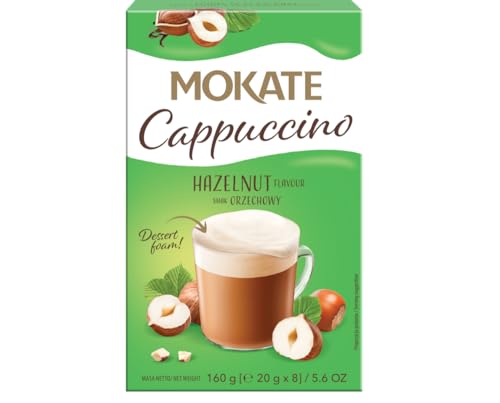 MOKATE - Cappuccino Haselnuss - Cremiger Instant-Kaffee mit Milchschaum & Nussigem Aroma, Aromatisch & Vollmundig, Hazelnut Coffee - Schnelle Zubereitung Einfach mit Heißem Wasser Aufgießen - 160g von MOKATE