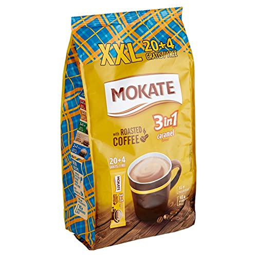 MOKATE XXL Karamell 3-in-1 Sticks, löslicher Bohnenkaffee, mit Creamer & Zucker & Kokosöl, Instant-Kaffee aus gerösteter Kaffeebohnen, koffeinhaltig 408g (24 x 17g) von MOKATE