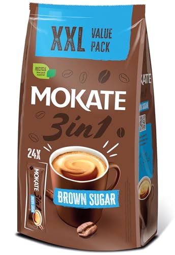 MOKATE® 3in1 XXL Instantkaffee Browner Zucker - 1 Bag - 408g - 24 Sticks x 17g - Verpackungsänderung - Brown Sugar Instant Kaffee Getränkepulver Löslichem Smooth Creamy Pulver von MOKATE