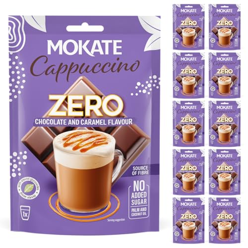 Mokate - Cappuccino ZERO Schokolade & Karamell - 10er Pack - 10x20g - Ohne Zuckerzusatz Instant-Cappuccino mit Vollmundigem Geschmack - Ohne Palmöl, Mit Stevia & Ballaststoffen Kaffeepulver von MOKATE