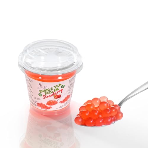 MOMO's TEA Bubble Tea Perlen Strawberry, Popping Boba, Erdbeergeschmack, Vegan und glutenfrei, Halal, 120g von MOMO's TEA