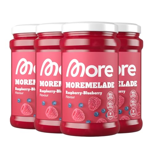 MORE Moremelade, 4 x 240g, Himbeere-Blaubeere, Light Fruchtaufstrich, mit weniger Zucker & weniger Kalorien, vegan von MORE NUTRITION