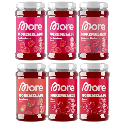 MORE Moremelade, mixed 6er Bundle, 6 x 240g, Light Fruchtaufstrich, nur 5 bis 9 Kalorien pro Portion, bis zu 95% weniger Zucker (Sorten können variieren) von MORE NUTRITION