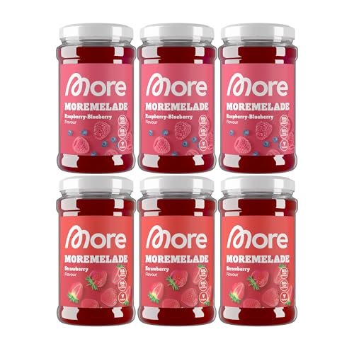 MORE Moremelade, mixed 6er Bundle, 6 x 240g, Light Fruchtaufstrich, nur 5 bis 9 Kalorien pro Portion, bis zu 95% weniger Zucker (Sorten können variieren) von MORE NUTRITION