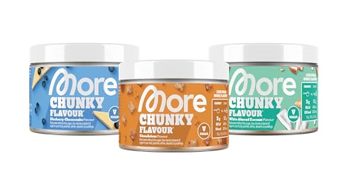 MORE NUTRITION Chunky Flavour, 3er Bundle, 3 x 150 g, Cinnalicious, Blueberry Cheesecake, White Almond Coconut, Geschmackspulver zum Süßen, ohne viel Zucker und Kalorien, mit Inulin und Laktase von MORE NUTRITION