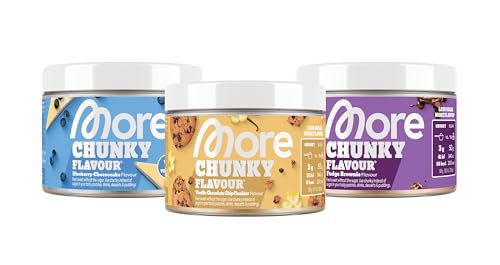 MORE NUTRITION Chunky Flavour, 3er Bundle, 3 x 150 g, Blueberry Cheesecake, Fudge Brownie, Vanilla Chocolate Chip Cookie, Geschmackspulver zum Süßen, ohne viel Zucker und Kalorien, mit Laktase von MORE NUTRITION